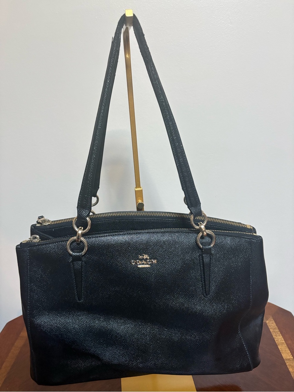 Coach Black Leather Shoulder Bag with Gold Hardware